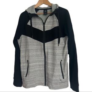 Kyoden Men’s Large Grey Black Athletic Activewear Zippered Hoodie Jacket Coat
